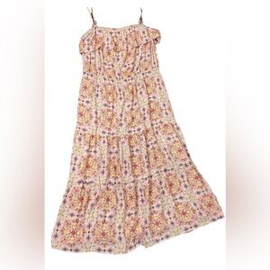 LOFT Cream and Pink Smocked Tiered Maxi Sundress